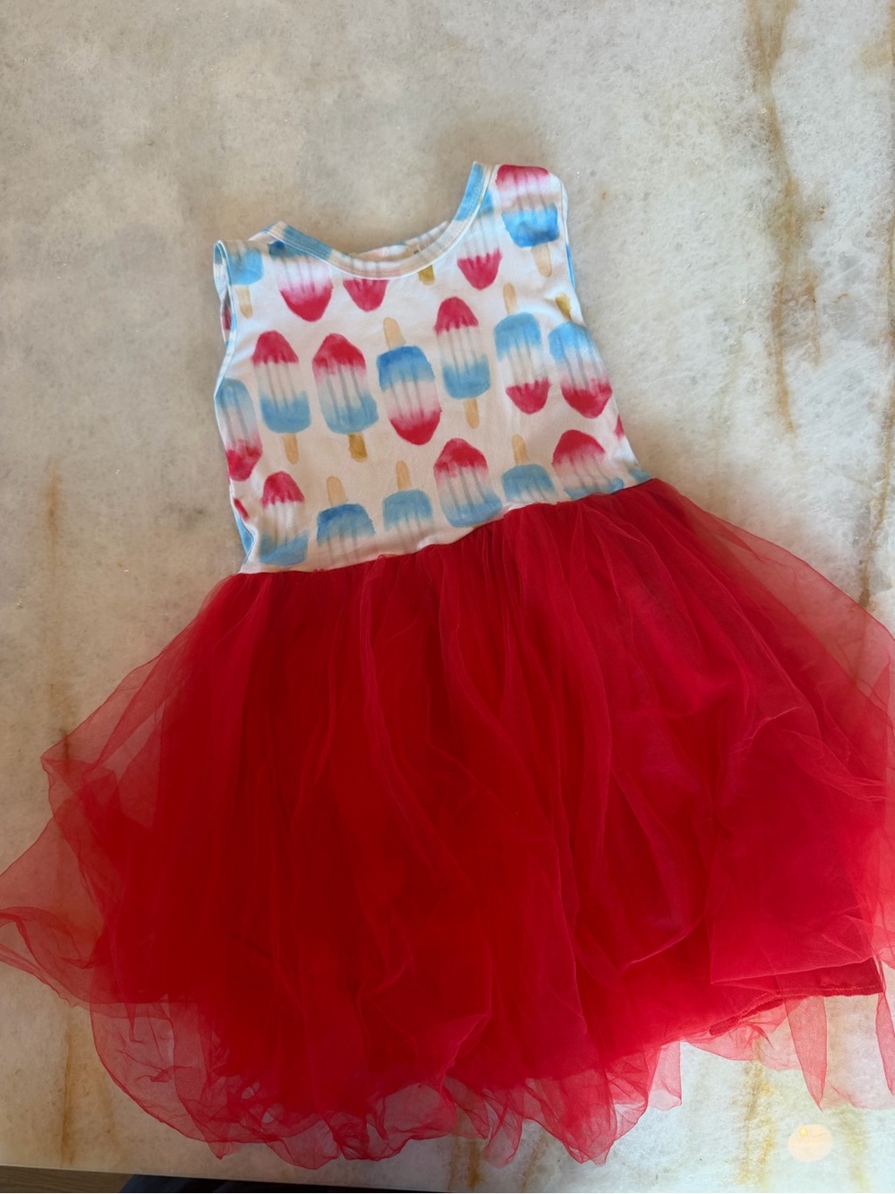 Mila & Rose Red White and Blue Popsicle Dress with Red Tulle - Sz 5/6